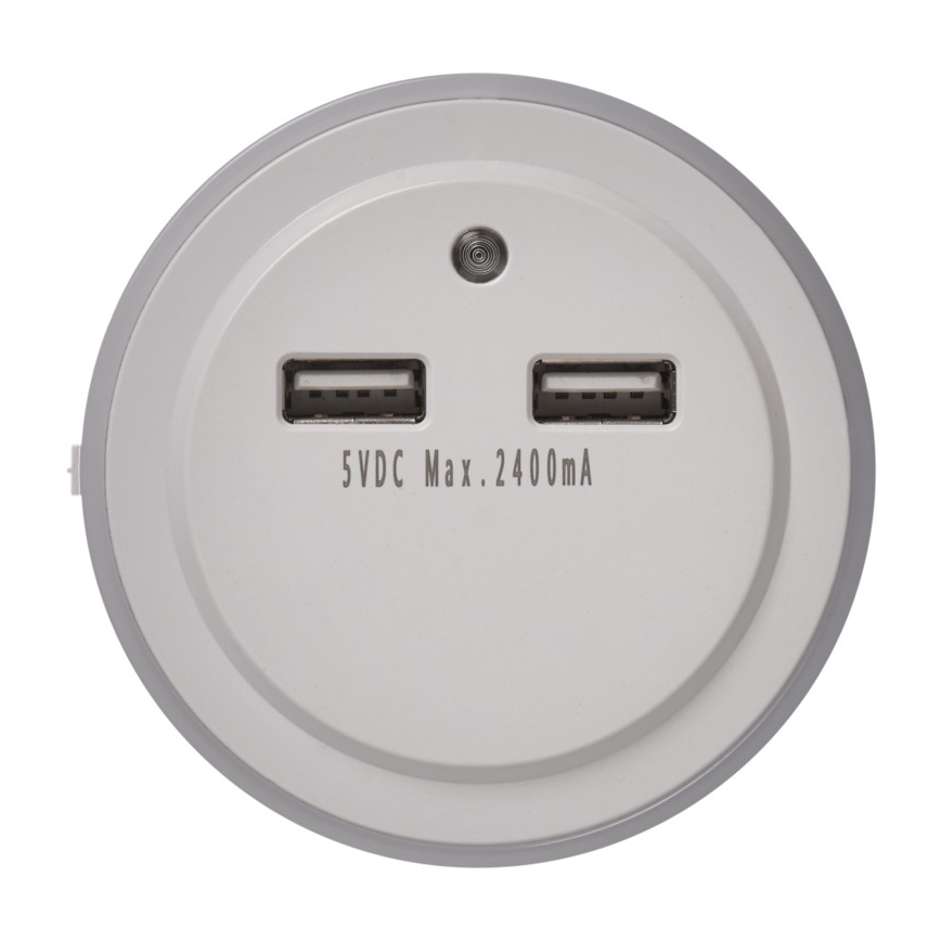 LED Нічник до розетки з фотодатчиком+2xUSB 3xLED/0,3W/230V