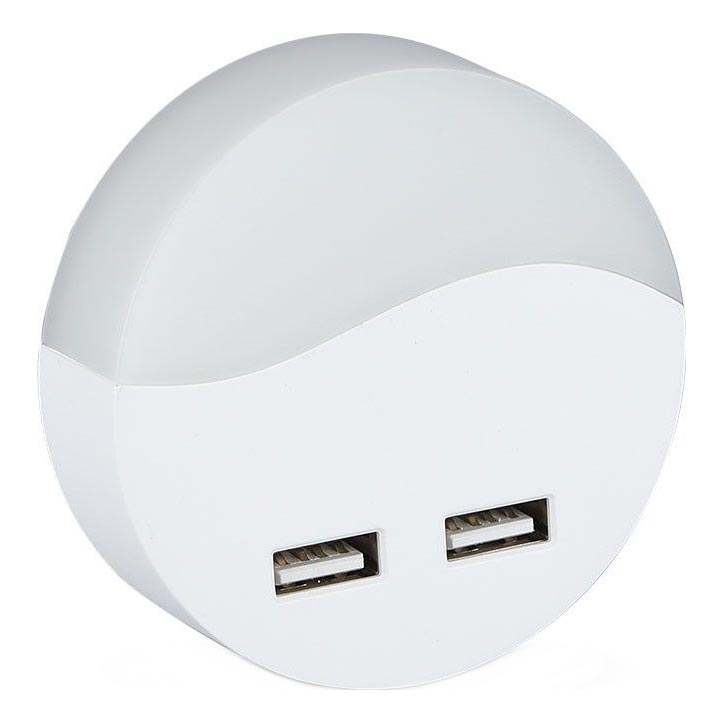 LED Нічник з датчиком освітленості в розетку 2xUSB LED/0,45W/230V 3000K