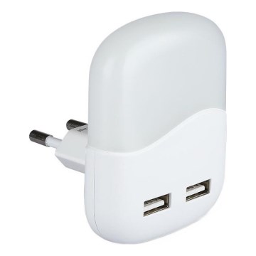 LED Нічник з датчиком освітленості в розетку 2xUSB LED/0,45W/230V 4000K