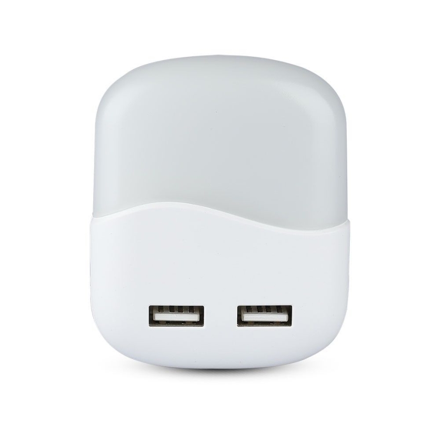 LED Нічник з датчиком освітленості в розетку 2xUSB LED/0,45W/230V 4000K