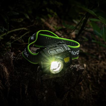 LED налобний ліхтар з регульованою яскравістю, перезаряджуваний, із сенсором і червоним світлом LED/6W/5V/3xAAA IP66 500 lm 1200 mAh
