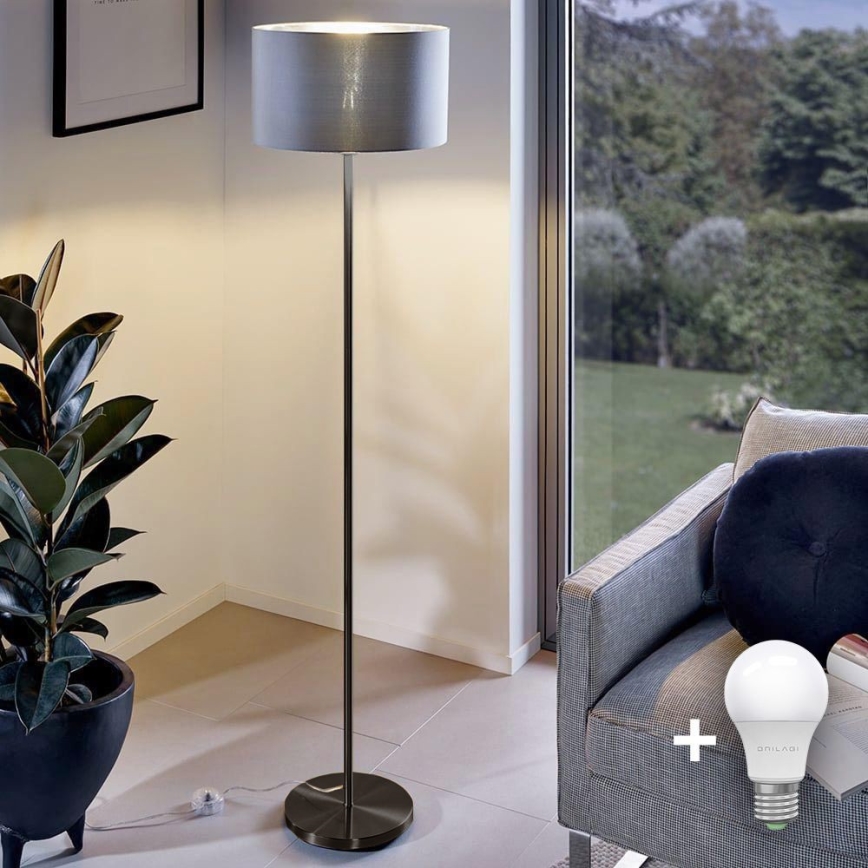 LED-підлогова лампа TUNJA 1xE27/20W/230V, діаметр 30 см, чорна/сіра