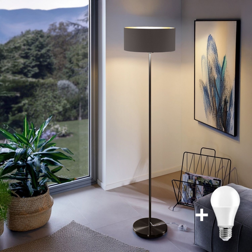 LED підлогова лампа TUNJA 1xE27/20W/230V діаметр 38 см чорна/коричнева