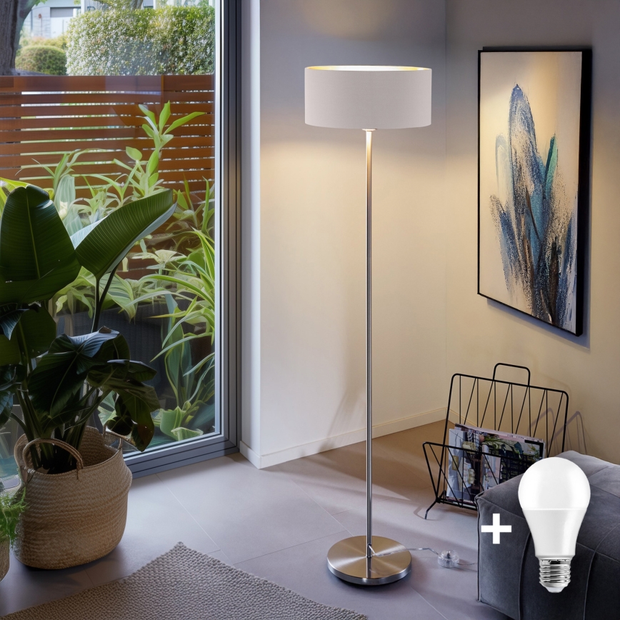 LED підлогова лампа TUNJA 1xE27/20W/230V діаметр 38 см матовий хром/білий