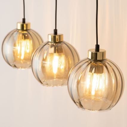 LED підвісна люстра на тросі DEVI 3xE27/15W/230V чорний/димчасто-бежевий