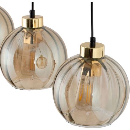 LED підвісна люстра на тросі DEVI 3xE27/15W/230V чорний/димчасто-бежевий