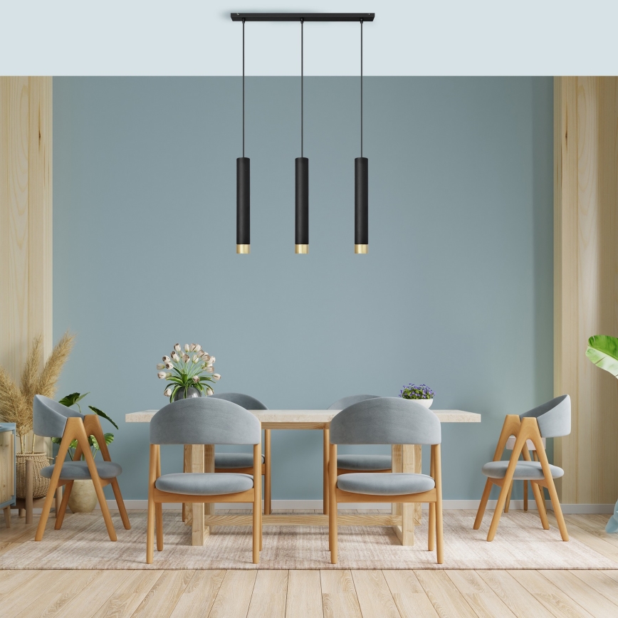 LED Підвісна люстра TUBA 3xGU10/4,8W/230V чорний/золотий