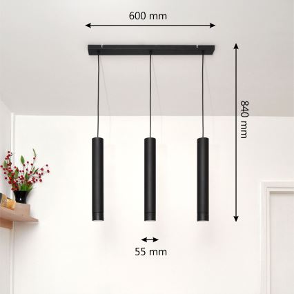 LED Підвісна люстра TUBA 3xGU10/4,8W/230V чорний