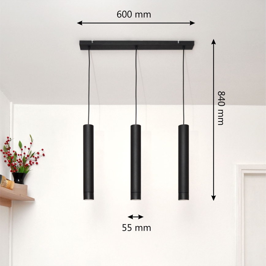 LED Підвісна люстра TUBA 3xGU10/4,8W/230V чорний