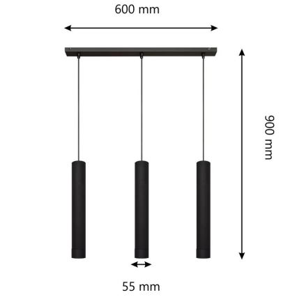LED Підвісна люстра TUBA 3xGU10/4,8W/230V чорний