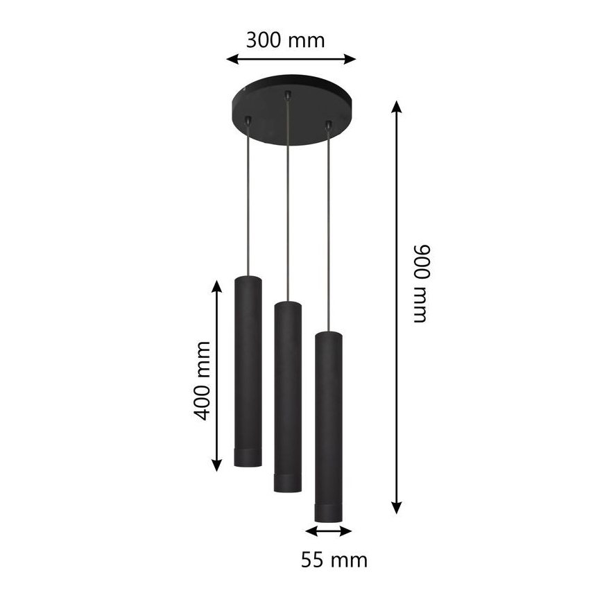 LED Підвісна люстра TUBA 3xGU10/4,8W/230V чорний