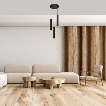 LED Підвісна люстра TUBA 3xGU10/6,5W/230V чорний/золотий