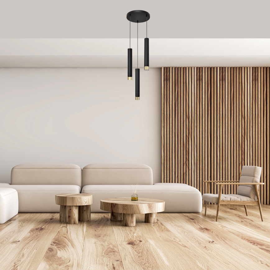 LED Підвісна люстра TUBA 3xGU10/6,5W/230V чорний/золотий