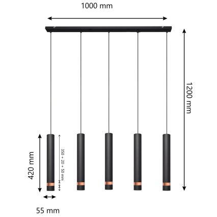 LED Підвісна люстра TUBA 5xGU10/6,5W/230V чорний/мідний