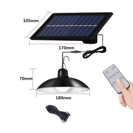 LED Підвісна люстра з регулюванням яскравості на сонячній батареї LED/1,8W/3,7V IP44 6500K 1600 mAh + пульт дистанційного керування
