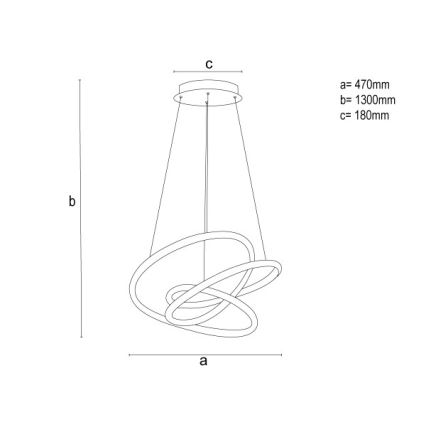 Світлодіодна люстра на тросі з регульованою яскравістю LED, 90 Вт, 230 В, 3000–6500 К, діаметром 47 см + пульт дистанційного керування