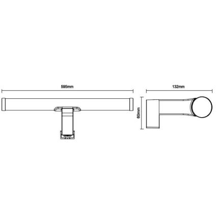 LED-подсветка для зеркала в ванной, 12 Вт/230 В, 59,5 см, IP44, чёрная