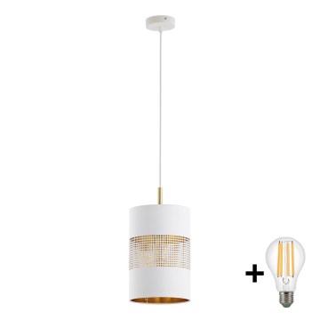 LED-подвесная люстра на тросе BOGART 1xE27/15W/230V белая/золотая