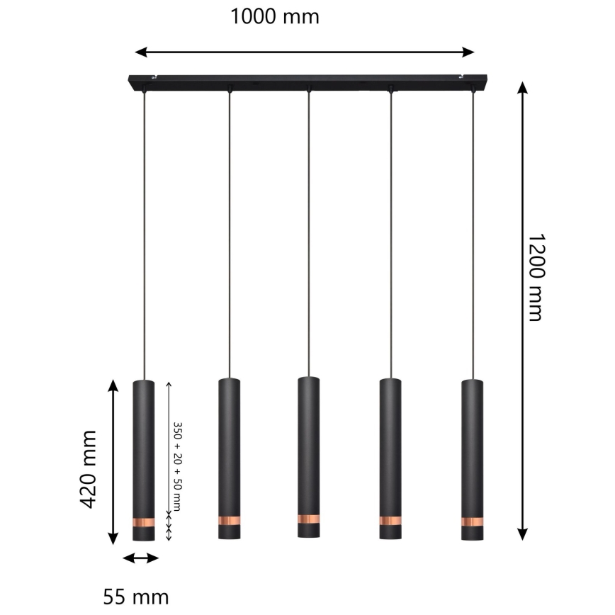 LED Подвесная люстра TUBA 5xGU10/6,5W/230V черный/медный