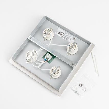 LED-потолочный светильник, 4×LED по 5 Вт, 230 В, 3000 К (тёплый белый), 28×28 см, матовый хром