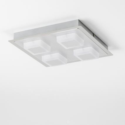 LED-потолочный светильник, 4×LED по 5 Вт, 230 В, 3000 К (тёплый белый), 28×28 см, матовый хром