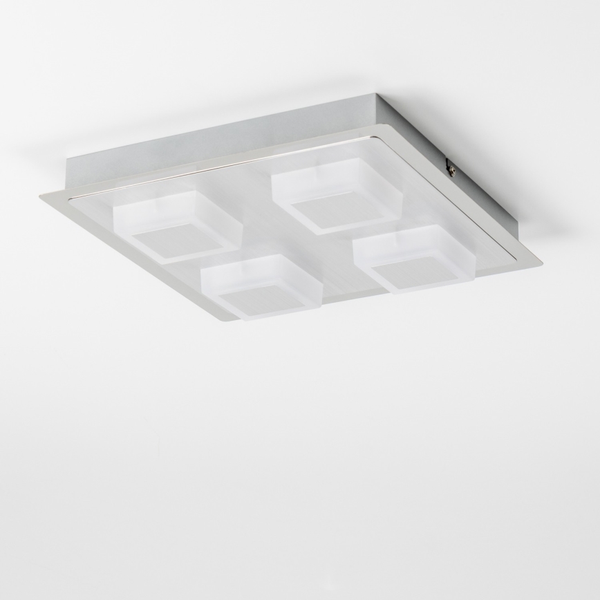 LED-потолочный светильник, 4×LED по 5 Вт, 230 В, 3000 К (тёплый белый), 28×28 см, матовый хром