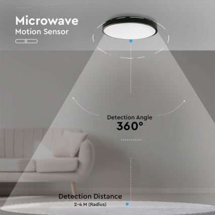 Светодиодный потолочный светильник для ванной с датчиком LED/18W/230V 4000K IP44 диам. 22,5 см черный