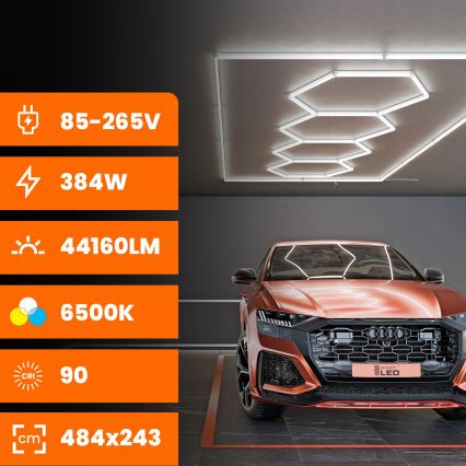 Светодиодный потолочный светильник HEXAGON LED/426W/85-265V 6500K 484x243 cm CRI 90 IP44 белый