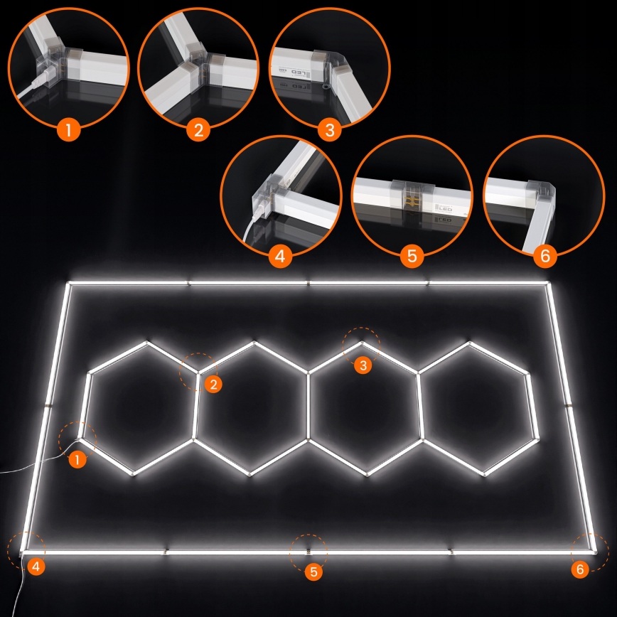 Светодиодный потолочный светильник HEXAGON LED/426W/85-265V 6500K 484x243 cm CRI 90 IP44 белый