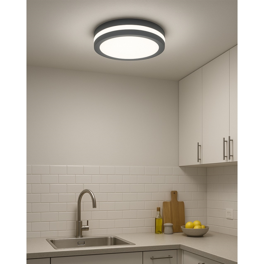 LED потолочный светильник для ванной комнаты с датчиком движения LED/20W/230V 3000/4000/6500K Ø 23 см IP54 антрацитовый