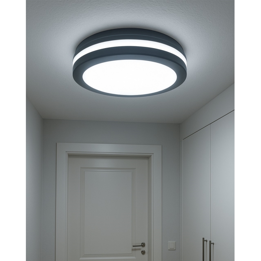 LED потолочный светильник для ванной комнаты с датчиком движения LED/20W/230V 3000/4000/6500K Ø 23 см IP54 антрацитовый
