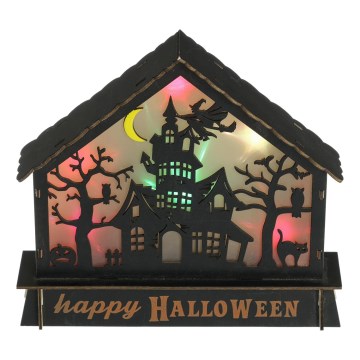 LED Прикраса HALLOWEEN LED/2xAA/кольоровий будинок з привидами