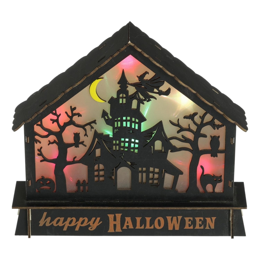 LED Прикраса HALLOWEEN LED/2xAA/кольоровий будинок з привидами