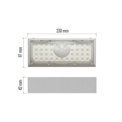 LED Прожектор на сонячній батареї з датчиком руху LED/3,7V 3000mAh 4000K IP65 білий