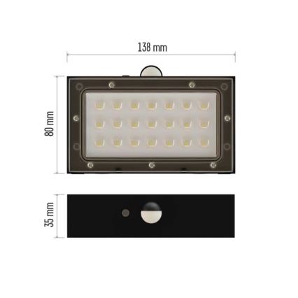LED Прожектор на сонячній батареї з датчиком руху LED/3,7V 1200mAh 4000K IP65 чорний