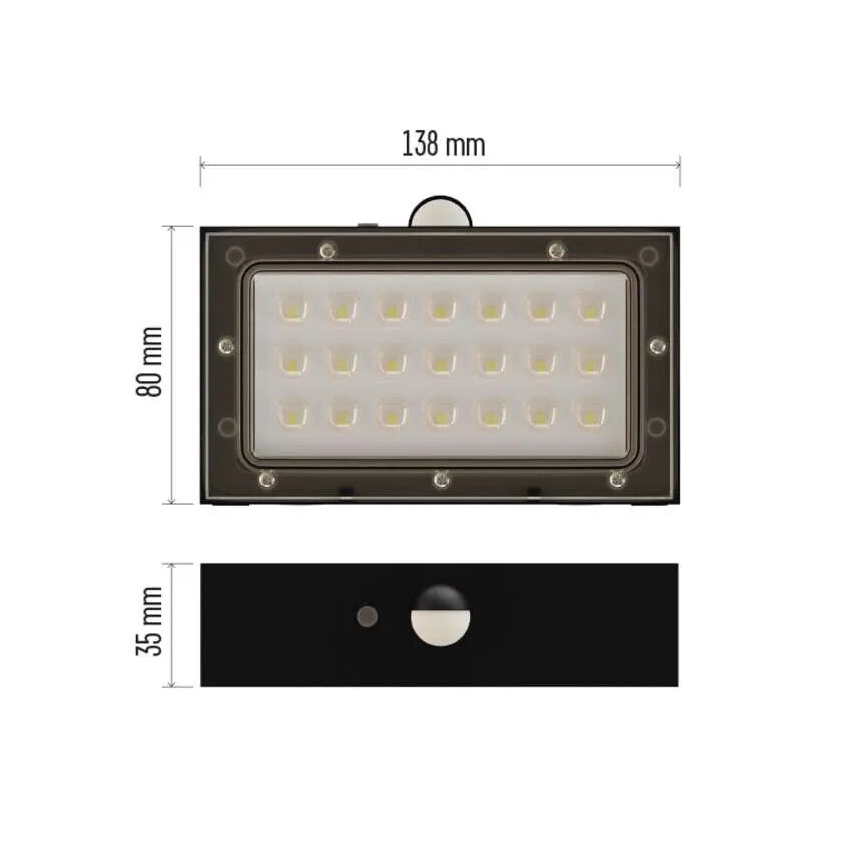 LED Прожектор на сонячній батареї з датчиком руху LED/3,7V 1200mAh 4000K IP65 чорний