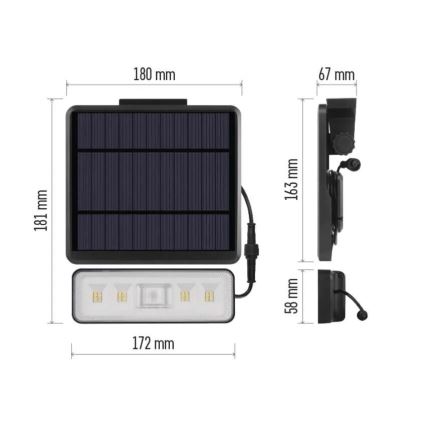 LED Прожектор на сонячній батареї з датчиком руху LED/3,7V 2500mAh 4000K IP54