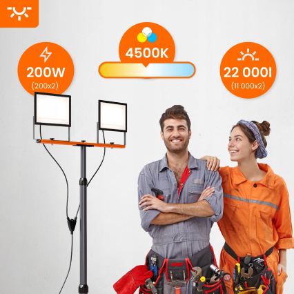 LED-прожектор со штативом 2xLED/100W/230V 4500K IP65 черный/оранжевый