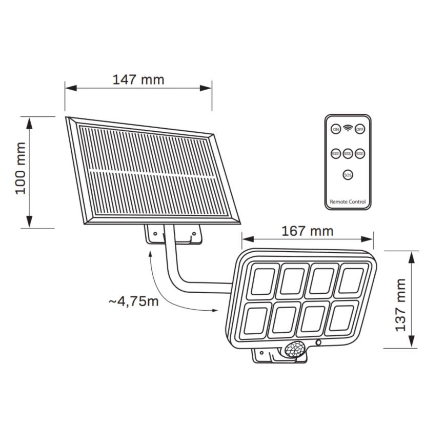 LED Прожектор з датчиком на сонячній батареї INTEGRA LED/3W/3,7V IP44 + дистанційне керування