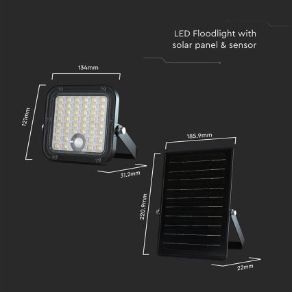 LED Прожектор з регулюванням яскравості на сонячній батареї з датчиком LED/10W/3,7V 4000/6000K IP65 + пульт дистанційного керування
