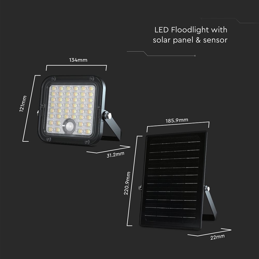 LED Прожектор з регулюванням яскравості на сонячній батареї з датчиком LED/10W/3,7V 4000/6000K IP65 + пульт дистанційного керування