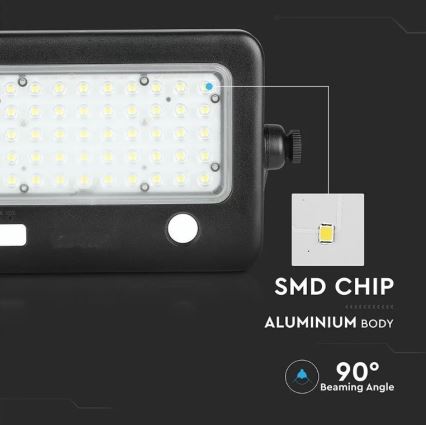 LED Прожектор з регулюванням яскравості на сонячній батареї з датчиком LED/10W/3,7V 4000K IP65 7200 mAh + USB порт