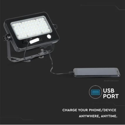 LED Прожектор з регулюванням яскравості на сонячній батареї з датчиком LED/10W/3,7V 4000K IP65 7200 mAh + USB порт