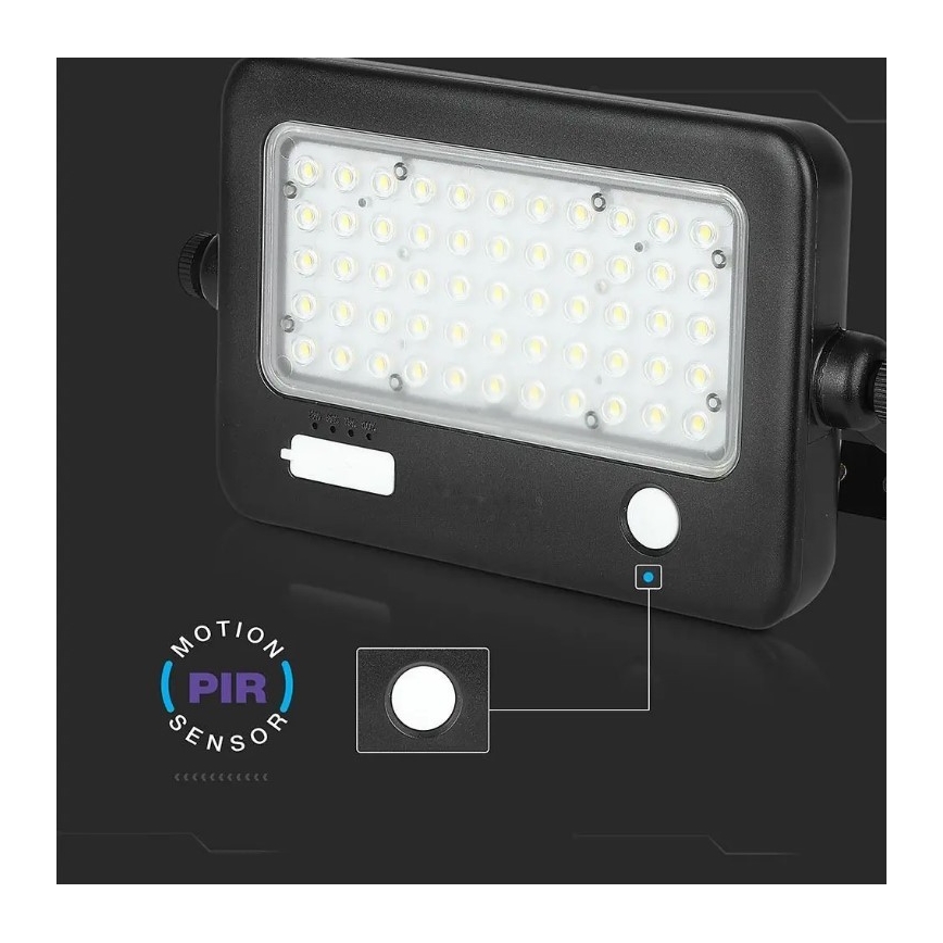 LED Прожектор з регулюванням яскравості на сонячній батареї з датчиком LED/10W/3,7V 4000K IP65 7200 mAh + USB порт