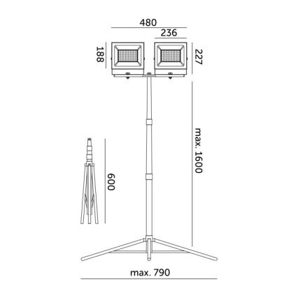 LED Прожектор зі стійкою TIGRA 2xLED/100W/230V 4000K IP54 чорний/жовтий