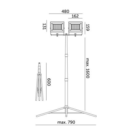 LED Прожектор зі стійкою TIGRA 2xLED/50W/230V 4000K IP54 чорний/жовтий