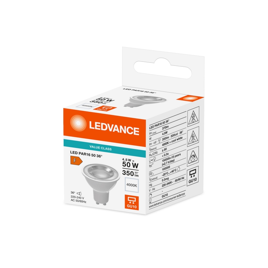 LED рефлекторна лампа PAR16 GU10/4,5W/230V 4000K 36° - Ledvance