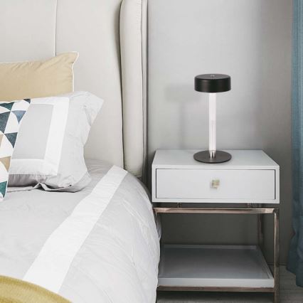 Світлодіодна регульована заряджальна сенсорна настільна лампа LED/3W/5V 3000-6000K 2400 mAh чорна