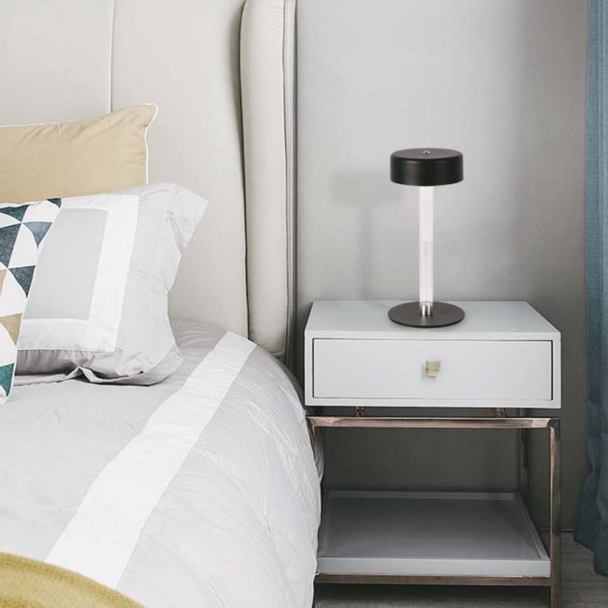 Світлодіодна регульована заряджальна сенсорна настільна лампа LED/3W/5V 3000-6000K 2400 mAh чорна