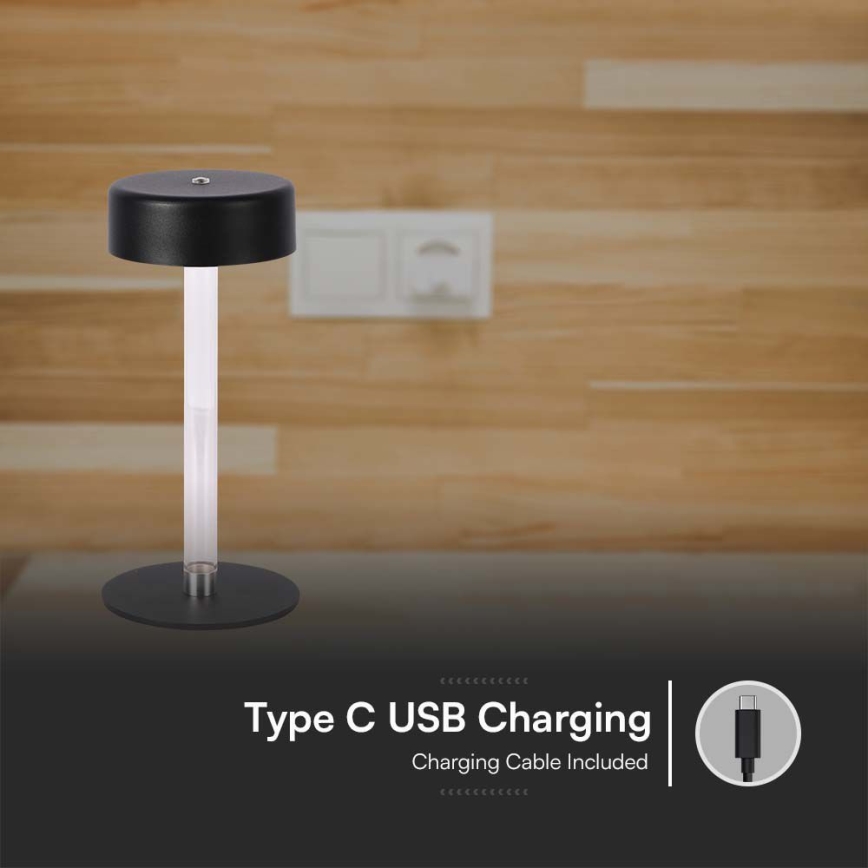 Світлодіодна регульована заряджальна сенсорна настільна лампа LED/3W/5V 3000-6000K 2400 mAh чорна